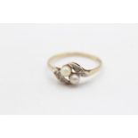9ct Gold Vintage Diamond And Cultured Pearl Set Bypass Ring (1.4g) Size P