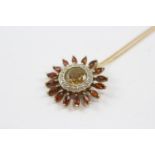 9ct Gold Garnet, Citrian And Diamond Set Sunflower Pendant Necklace (4.2g)