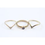 3 X 9ct Gold Vintage Gemstone Rings Inc. Sapphire & Diamond (4g) Size N