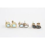 3 X 9ct Gold Paired Blue Topaz Stud Earrings (5.2g)