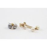 2 X 9ct Gold Paired Pearl Earrings Inc. Stud & Drop (1.9g)