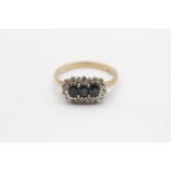 9ct Gold Vintage Diamond And Sapphire Set Trilogy Cluster Ring (2.4g) Size M