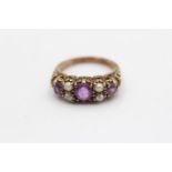 9ct Gold Vintage Amethyst And Pearl Set Cluster Ring (3g) Size K