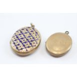 9ct Back & Front Gold Vintage Oval Lockets Inc. Enamel (13.2g)