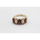 9ct Gold Vintage Garnet And Opal Set Five Stone Eternity Ring (2.4g) Size N 1/2