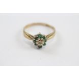 9ct Gold Diamond & Emerald Floral Cluster Dress Ring (2.2g) Size P