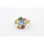 9ct Gold Marquise Cut Garnet, Topaz, Citrine, Amethyst And Diopside Set Spray Ring (3.2g) Size M