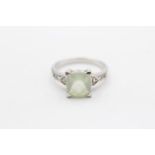 9ct White Gold Diamond Accented Chequer Cut Prehnite Set Dress Ring (3.7g) Size N