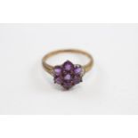 9ct Gold Amethyst & Diamond Floral Cluster Ring (2.6g) Size P 1/2