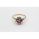 9ct Gold Vintage Ruby And White Gemstone Set Cluster Ring (1.8g) Size O