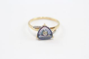 9ct Gold Diamond & Mystic Topaz Statement Ring (2.5g) Size S