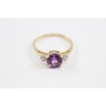 9ct Gold Amethyst & Diamond Nine Stone Cathedral Setting Ring (2.2g) Size T½