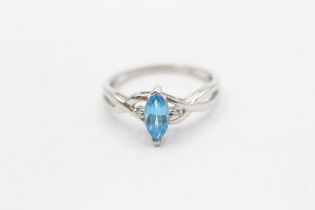 10ct White Gold Blue Topaz & Diamond Trilogy Ring (1.6g) Size N