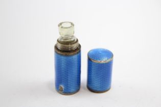 Vintage Stamped .925 Sterling Silver Blue Guilloche Enamel Scent Bottle (25g) // Maker - Rattray &