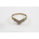 9ct Gold Diamond Cluster Wishbone Ring (1.7g) Size O
