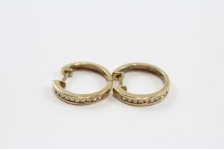 9ct Gold Snuggy Channel Set Diamond Hoop Earrings (2.6g)
