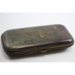 Antique Tortoiseshell Ladies Vanity Case w/ Brass Detail, Silk Lining Etc // Height - 15.5cm In