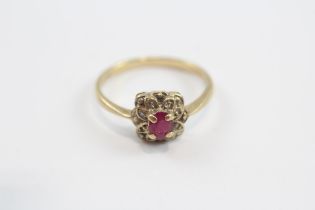 9ct Gold Vintage Ruby & Diamond Floral Cluster Dress Ring (2g) Size N