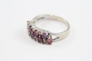 9ct White Gold Diamond, Amethyst, Garnet & Tourmaline Set Dress Ring (4.8g) Size S