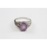 9ct White Gold Amethyst Openwork Shoulders Ring (3g) Size N