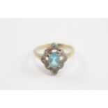 9ct Gold Blue Topaz & Diamond Ornate Halo Dress Ring (2.4g) Size N