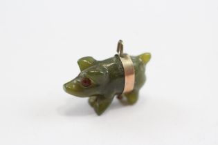 9ct Gold & Serpentine Antique Lucky Pig Charm (2.3g)