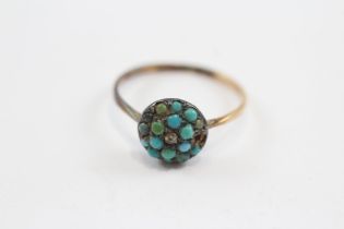 9ct Gold Antique Domed Turquoise & Diamond Ring (1.8g) Size N½