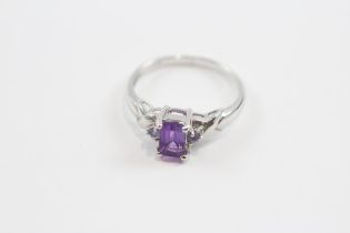 9ct White Gold Amethyst & Tanzanite Trilogy Ring (2.3g) Size O