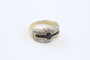 9ct Gold Sapphire & Diamond Halo Channel Setting Ring (3.5g) Size K