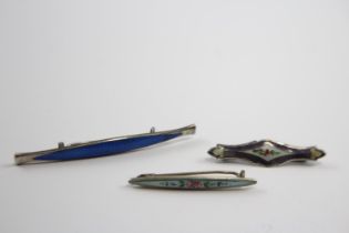 Three Silver Guilloche Enamel Brooches Including One By Aksel Holmesen (13g) //