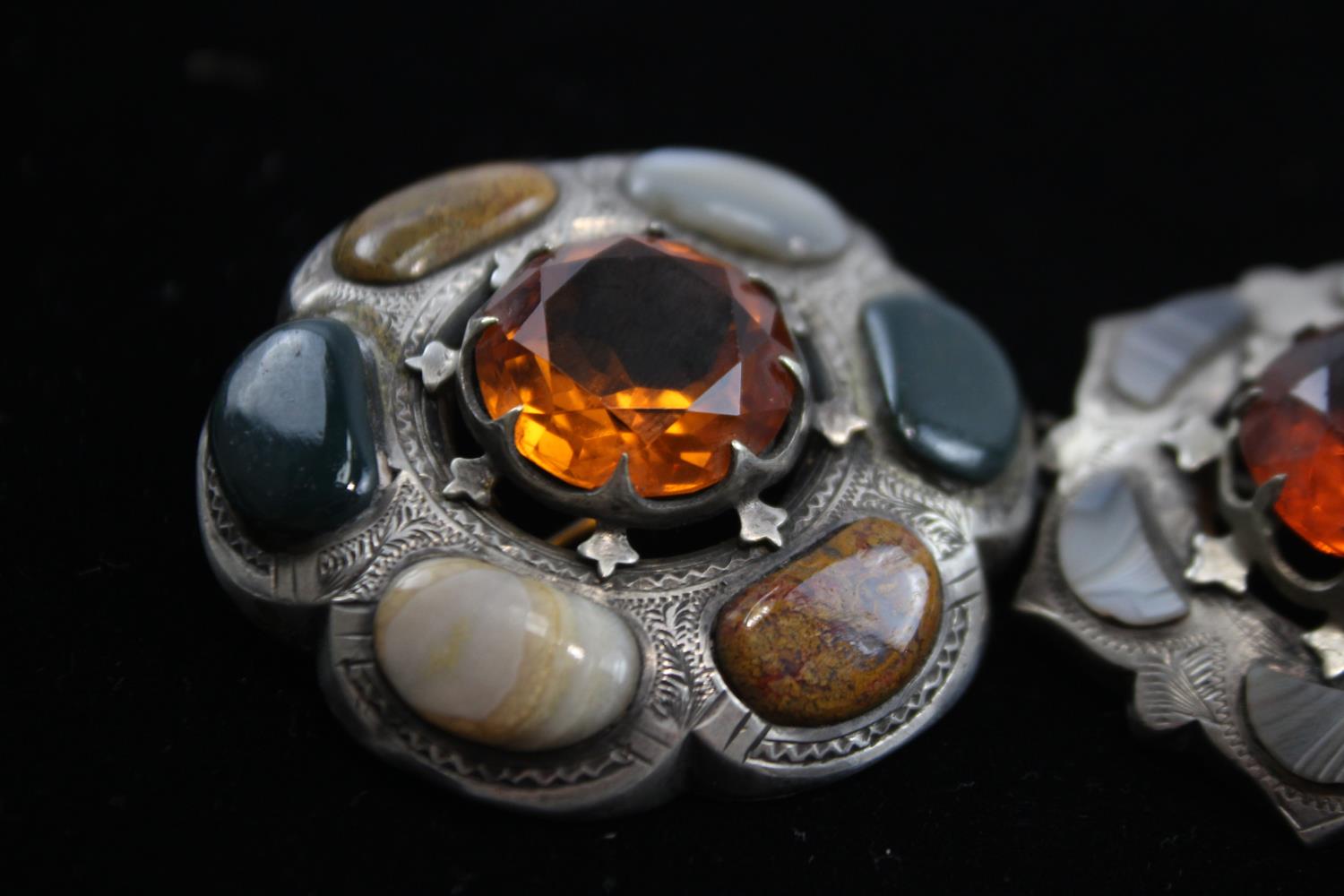Two Victorian Silver Scottish Revival Hardstone Brooches (45g) // - Image 2 of 7