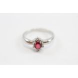 9ct White Gold Red & White Gemstone Cluster Dress Ring (2.7g) Size N