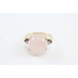 9ct Gold Cabochon Rose Quartz, Diamond & Garnet Dress Ring (5.8g) Size R