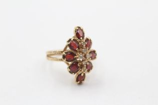 14ct Gold Vintage Garnet And Diamond Set Marchise Cluster Ring (4.7g) Size L½