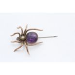 9ct Gold Antique Amethyst & Pearl Spider Lapel Pin (4.3g)