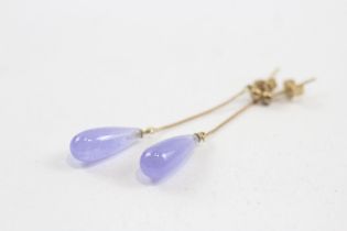 9ct Gold Lavender Jade Teardrop Earrings (2.4g)