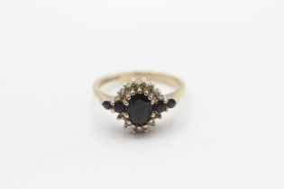 9ct Gold Vintage Sapphire & Diamond Cluster Dress Ring (3g) Size M