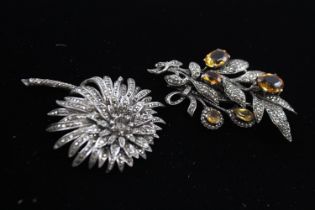Three Vintage Silver Marcasite Brooches (72g) //
