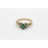 9ct Gold Emerald & Diamond Cluster Dress Ring (2.1g) Size J