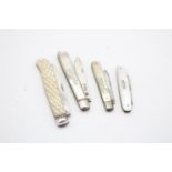 4 x Antique Hallmarked .925 Sterling Silver Fruit Knives w/ MOP Handles (86g) // In antique