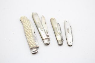 4 x Antique Hallmarked .925 Sterling Silver Fruit Knives w/ MOP Handles (86g) // In antique