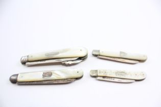 4 x Antique Hallmarked .925 STERLING SILVER Knives w/ MOP Handle (111g) // In antique condition