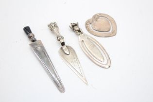 4 x Antique / Vintage Hallmarked .925 Sterling Silver Bookmarks Inc Heart (25g) // In antique /