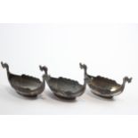 3 x Vintage Stamped .925 Norway Sterling Silver Viking Long Boat Dishes (50g) // Diameter - 8cm In