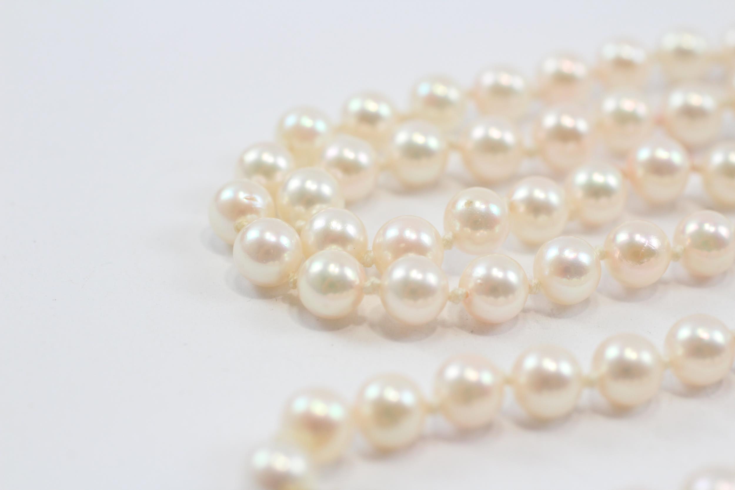 9ct Gold Clasp Pearl & Sapphire Single Strand Necklace (39g) - Image 4 of 7