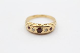 18ct Gold Edwardian Diamond And Ruby Set Gypsy Ring (2g) Size K