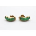 14ct Gold Vintage Dyed Jade Set Half Hoop Stud Earrings (6.3g)