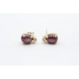 9ct Gold Vintage Diamond Accented Star Ruby Set Stud Earrings (3.1g)
