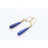 9ct Gold Vintage Lapis Lazuli Bombe Drop Earrings (2.3g)