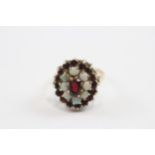 9ct Gold Vintage Opal & Garnet Cluster Cocktail Ring (4.4g) Size M½